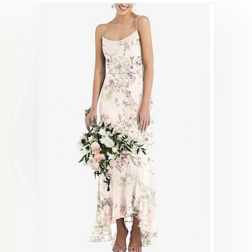 Thread Scoop Neck ruffle trimmed high low maxi dress in blush garden NWT Size 10 - Picture 4 of 5